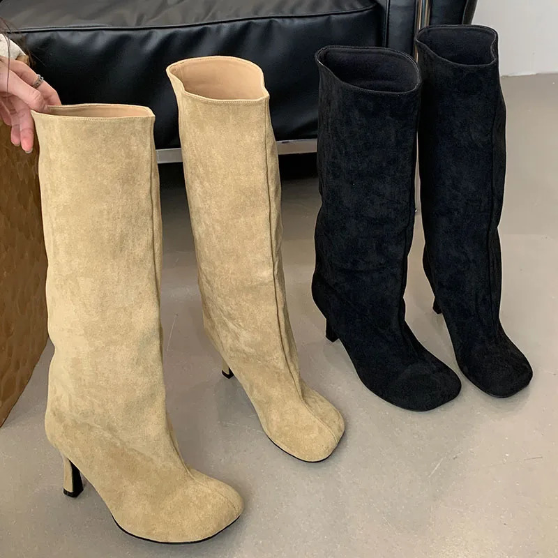 Long Socks Skating Shoes Womens Knee Modern Boots Fashion Round Toes Womens Long Boots Womens High Heels 241007