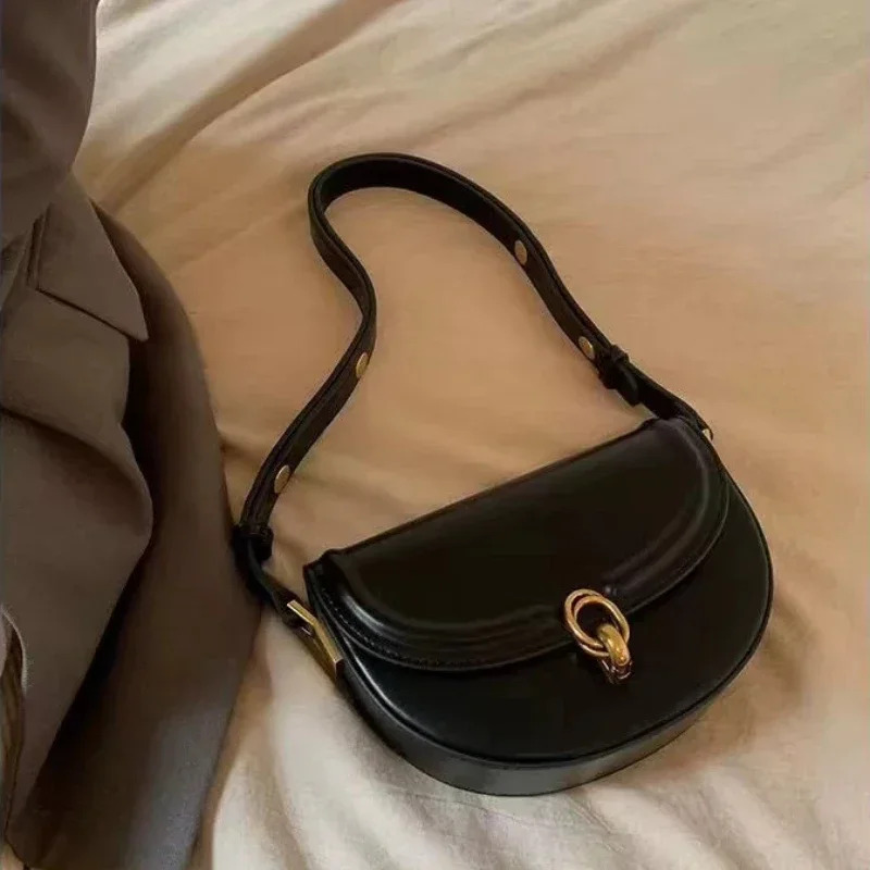 Saddle Crossbody Bags For Women 2024 Trend Fashion PU Leather Small Shoulder Handbags And Purses Solid Vintage Bag