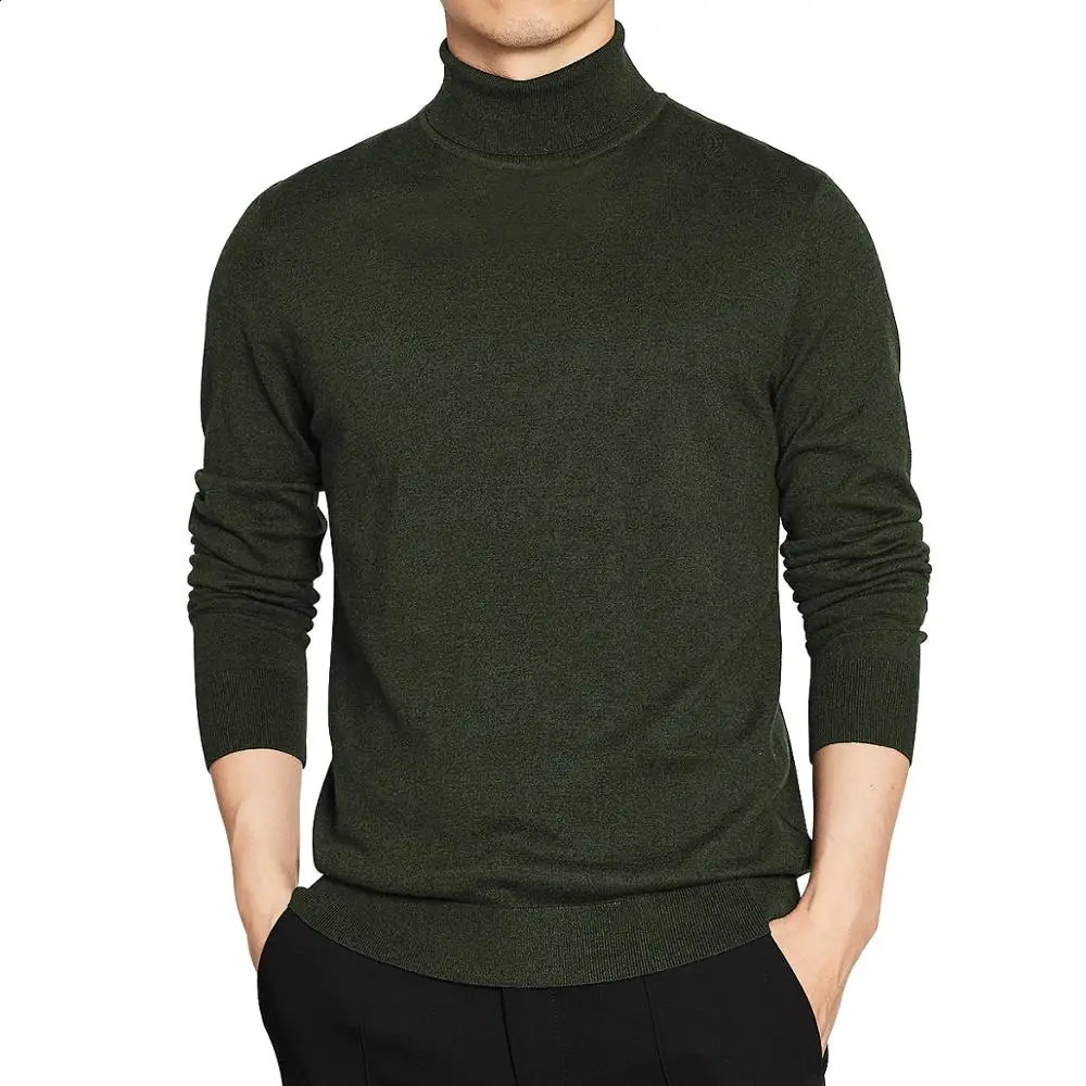 High Quality Turtleneck Sweater Men Pullover Basic Solid TurtleNeck Male Black Wine red Green Grey Purple Knitwear Man 240930