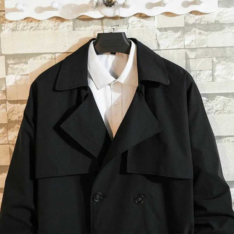 Korean fashion spring trench coat mens windproof trench coat mens smart casual loose long coat street size 5XL W2410079