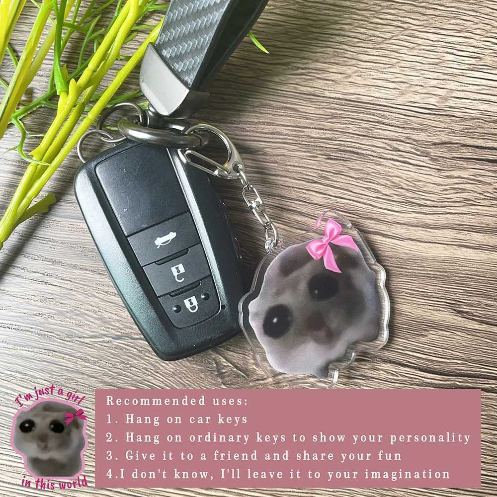 Fun Meme Im Just A Girl Sad Hamster Key Chain Keychains Ring for Accessories Bag Funny Pendant Keyring Jewelry Fans GiftsX241008