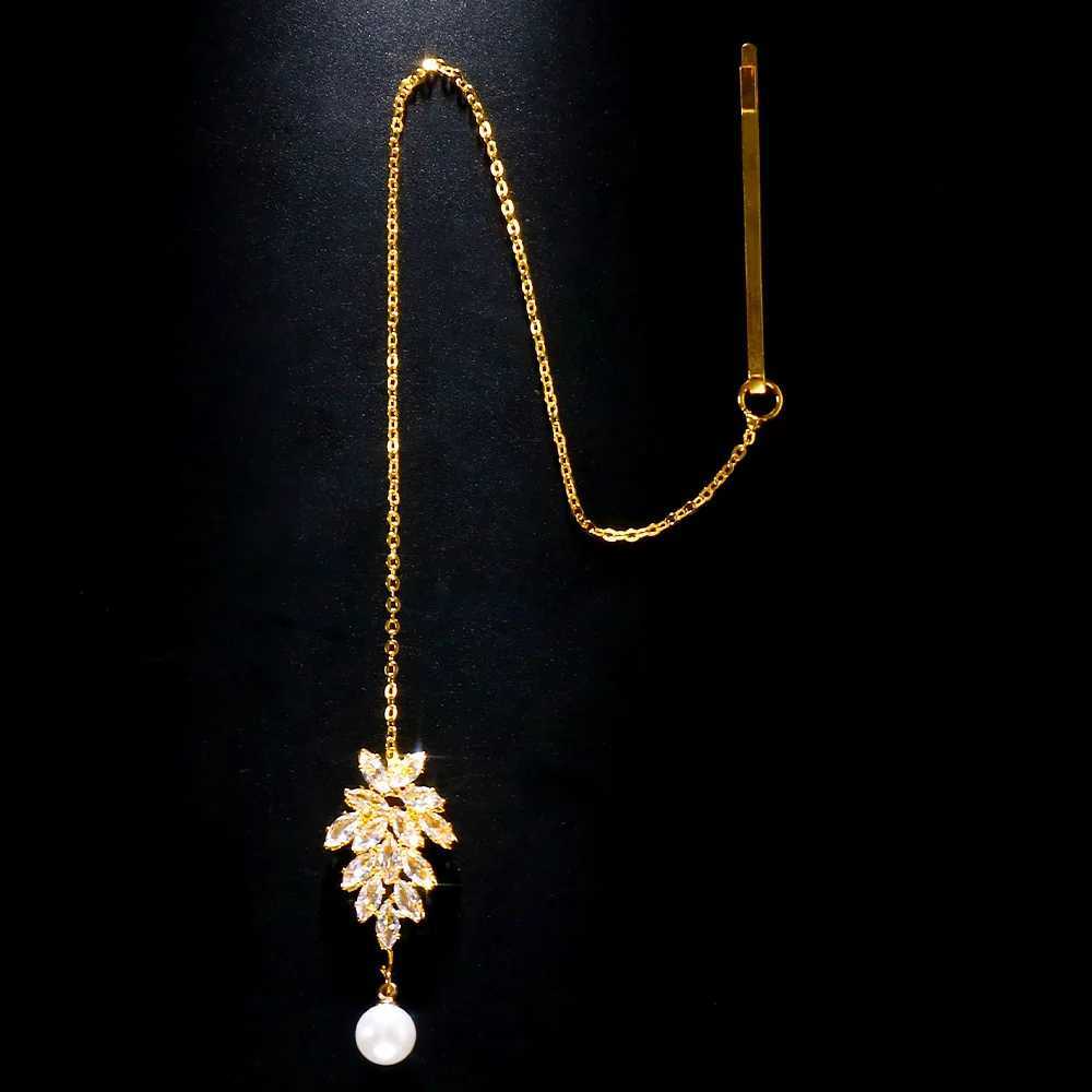Stonefans Elegant Zircon Front Chain Wedding Accessories 2023 Pearl Pendant Indian Bridal Hair Jewelry W241007