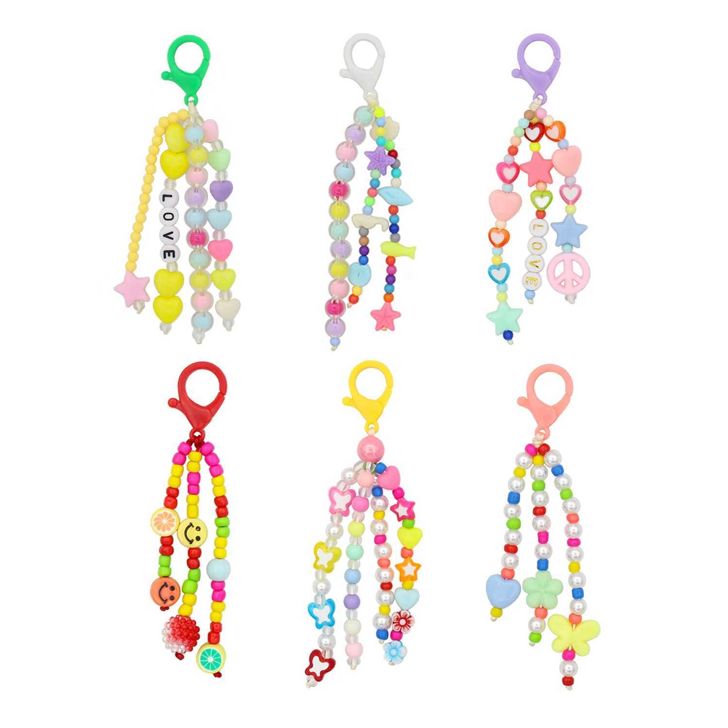 Creative Cartoon Beaded Keychain Bag Charm Mix And Match Design Small Tassel Hook Bag Car Pendant Bag Charm For GirlsX241008