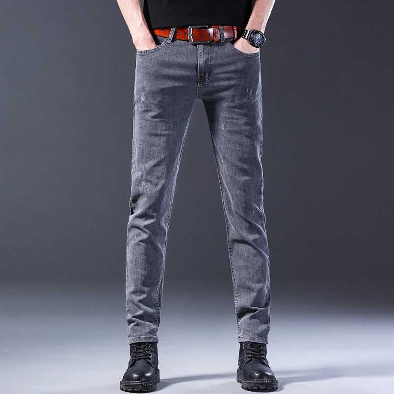 Classic casual jeans mens pants 2024 new solid color fashionable ultra-thin elastic Trouser mens brand high-quality gray denim mens pantsW240715