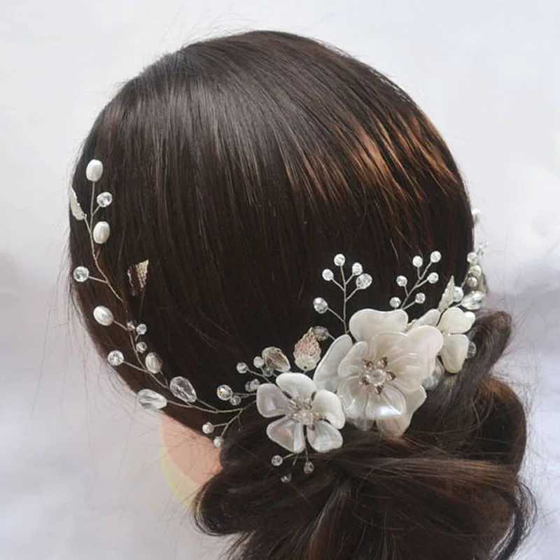 AiliBride Flower Crystal Pearl Headband for Wedding Tiara Bridal Hair Vine Handmade Female Bridal Hair Decoration Jewelry W241007