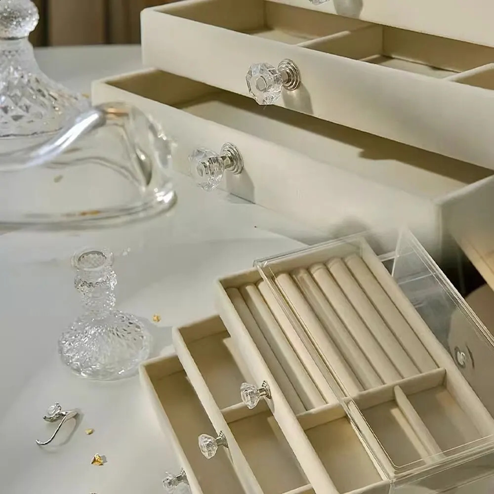 1 high-capacity three-layer flannel pearl treasure box drawer jewelry box storage earring necklace ring 240924
