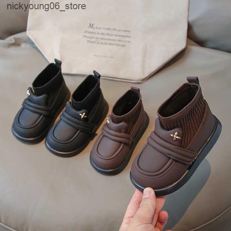 Boots Kids Boots Solid Color Cute Britain Boys Fashion Children Round-toe 2023 Spring Autumn Platform Non-slip Sock Boots Girls 22-31 L240910