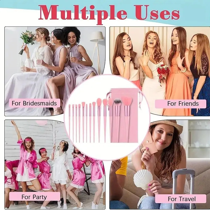 13 pieces of high-quality synthetic nylon bristle makeup brush set - soft gentle non cruel suitable for foundation make-up powder blusher powder 24100