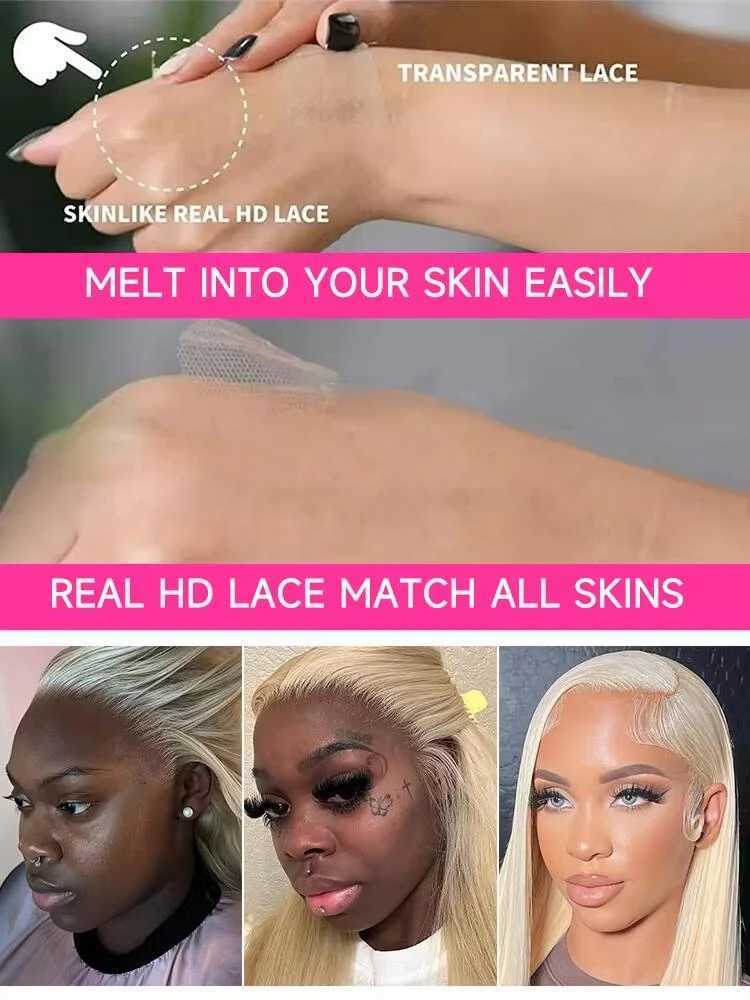 Hd Transparent 613 Blonde 13x4 13x6 360 Lace Front Human Hair Wig Pre Plucked Bone Straight Lace Frontal Wig 180 210 250 DensityXJ241008