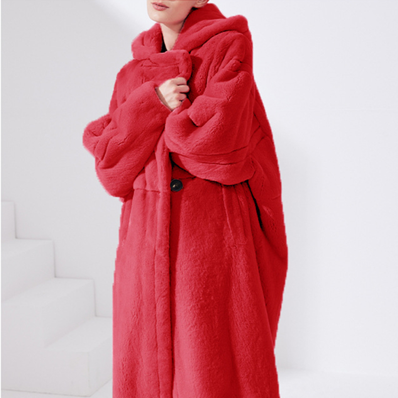 5Xl Hooded Faux Women Winter Plush Female Oversized Fluffy Jacket Teddy Ladies Long Fur Coat Plus Size 2023