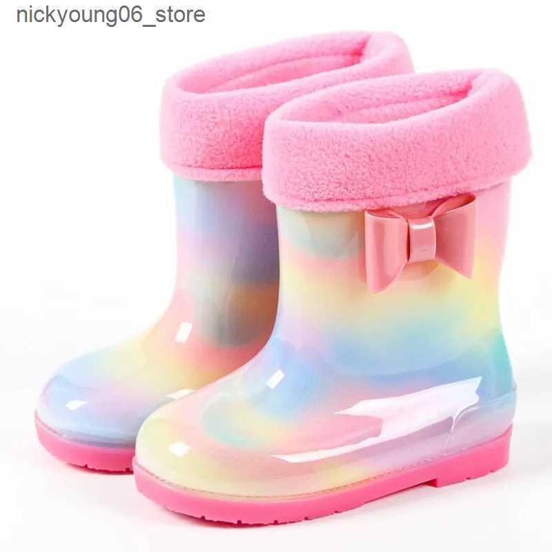 Boots New Rainbow Children Water Shoes PVC Kids Rubber Boots Fashion Cute Baby Girls Rain Boots Waterproof Cartoon Boys Water Boot L240910