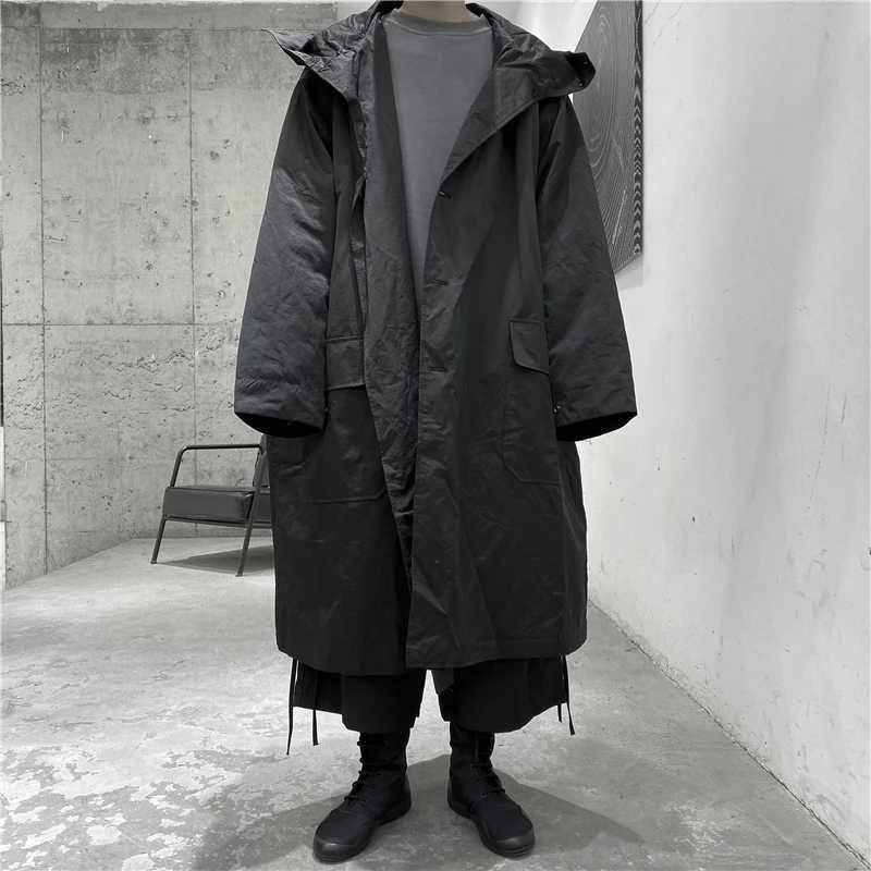 Mens mid length cotton windproof jacket black jacket windproof jacket fashionable 2021 new winter cotton jacket W241007