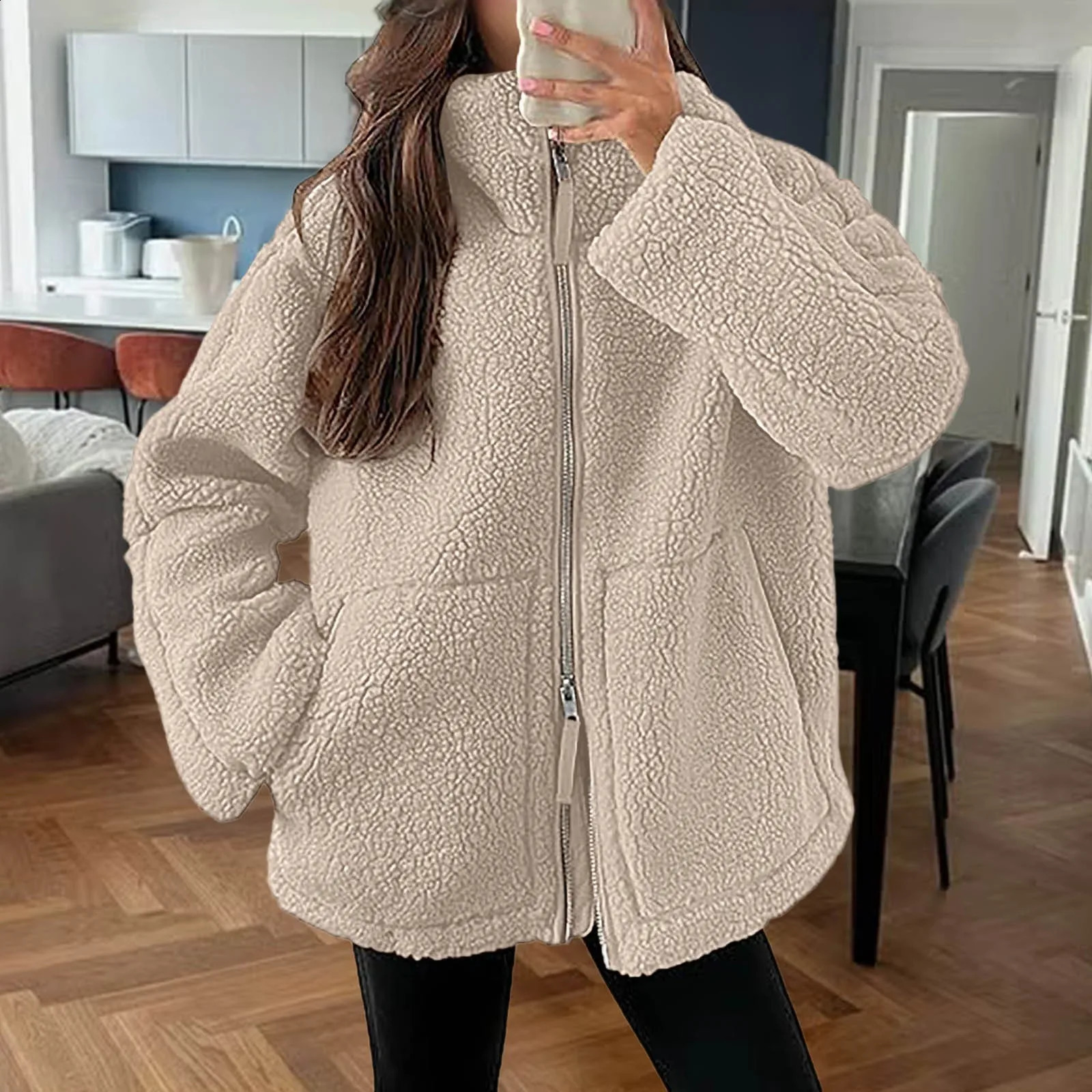 Autumn Winter Coat For Women Oversize Long Teddy Bear Warm Thicken Fleece Faux Fur Coats Winter Jacket Women Long Sleeve Tops 241008