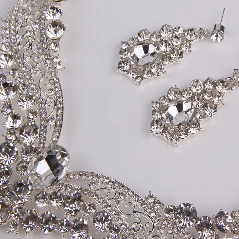 3 pieces/set womens necklaceearrings crystal wedding party bride jewelry necklace earrings jewelry accessories set gift 240924
