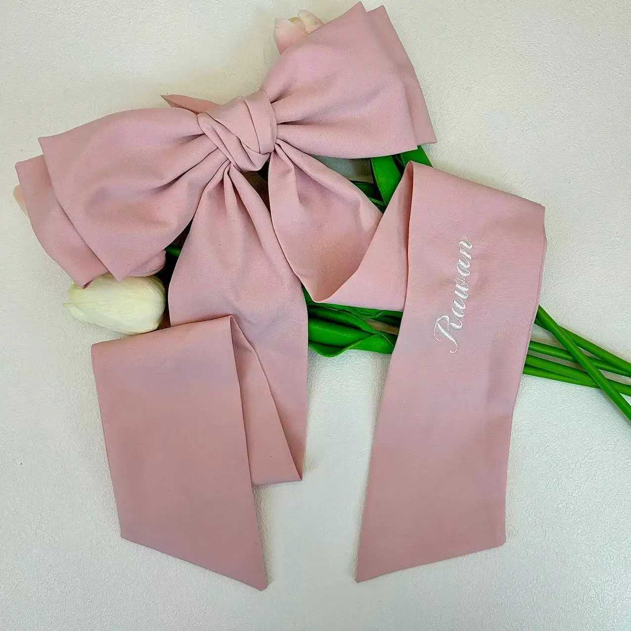 Personalized Embroidery Name Bow Hairpin Handmade Bucket Customized Letter Making Jewelry W241007