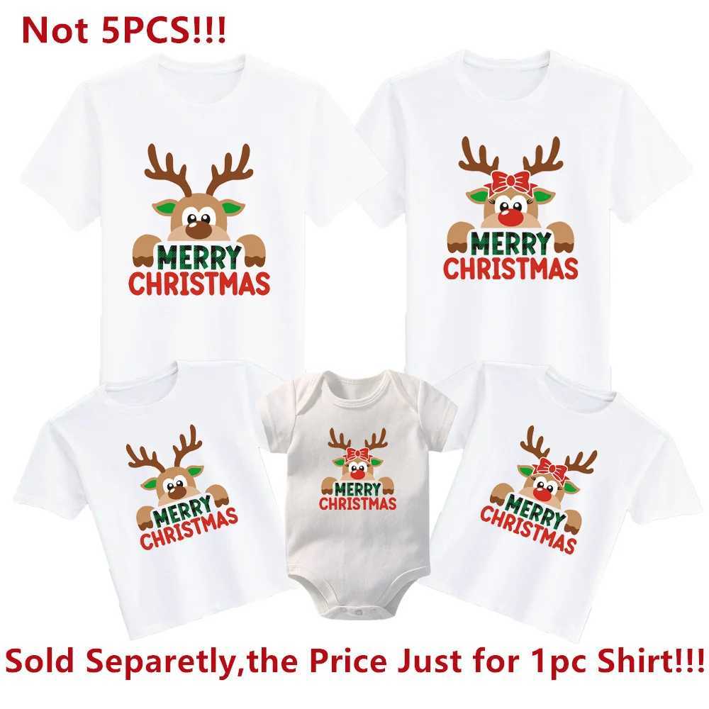 New reindeer Christmas happy print family matching shirt cotton appearance for parents and children holiday Christmas T-shreds New Year set W241008