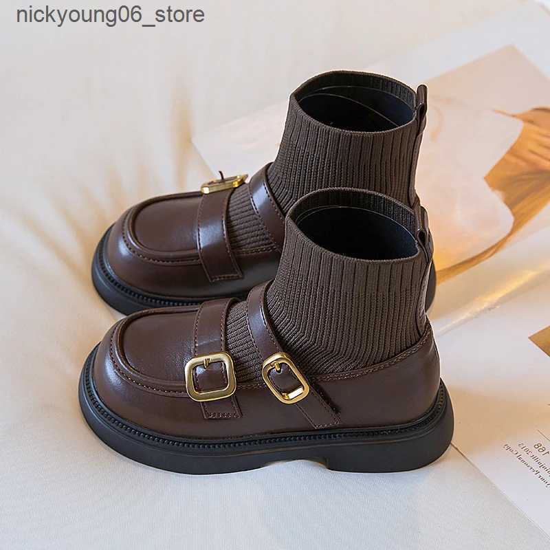 Boots Kids Girls Socks Boots Big Childrens Princess Boots Fashion Lolita Retro Single Ankle Boots New 2024 5 6 7 8 9 10 11 Years L240910