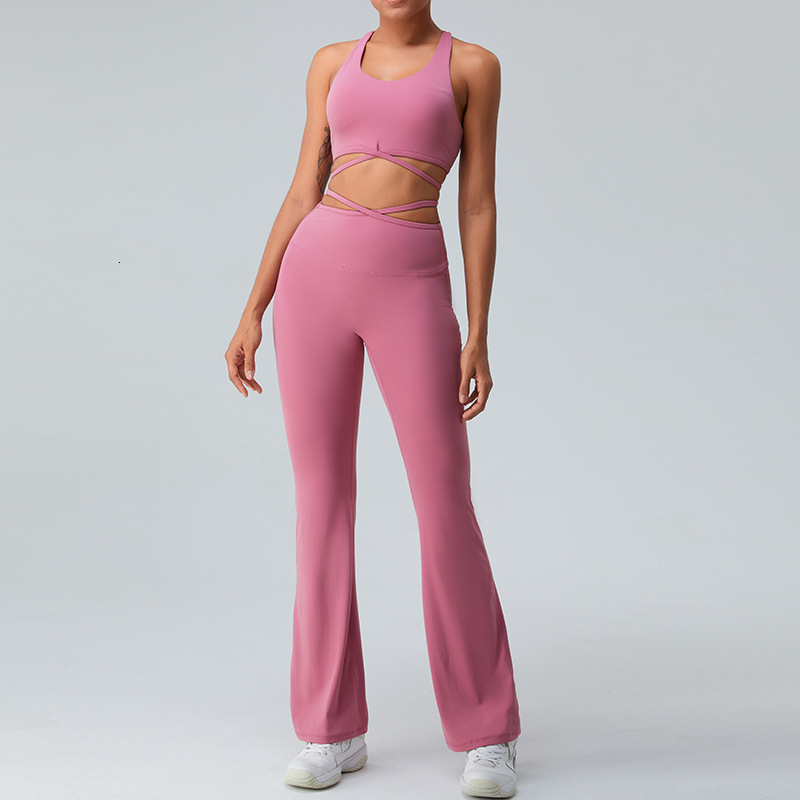 New Naked Yoga Clothes Wide Leg Micro flared Pants Beautiful Back Sports Underwear Fitness Set