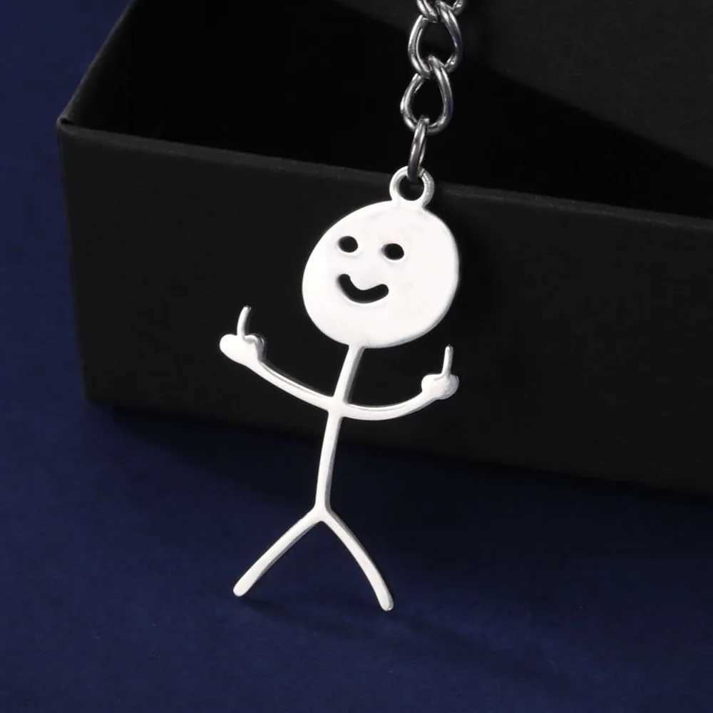 Hip Hop Funny Middle Finger Stickman Keychain for Men Women Stainless Steel Silver Color Pendant School Bag Car Keyrings GiftX241008