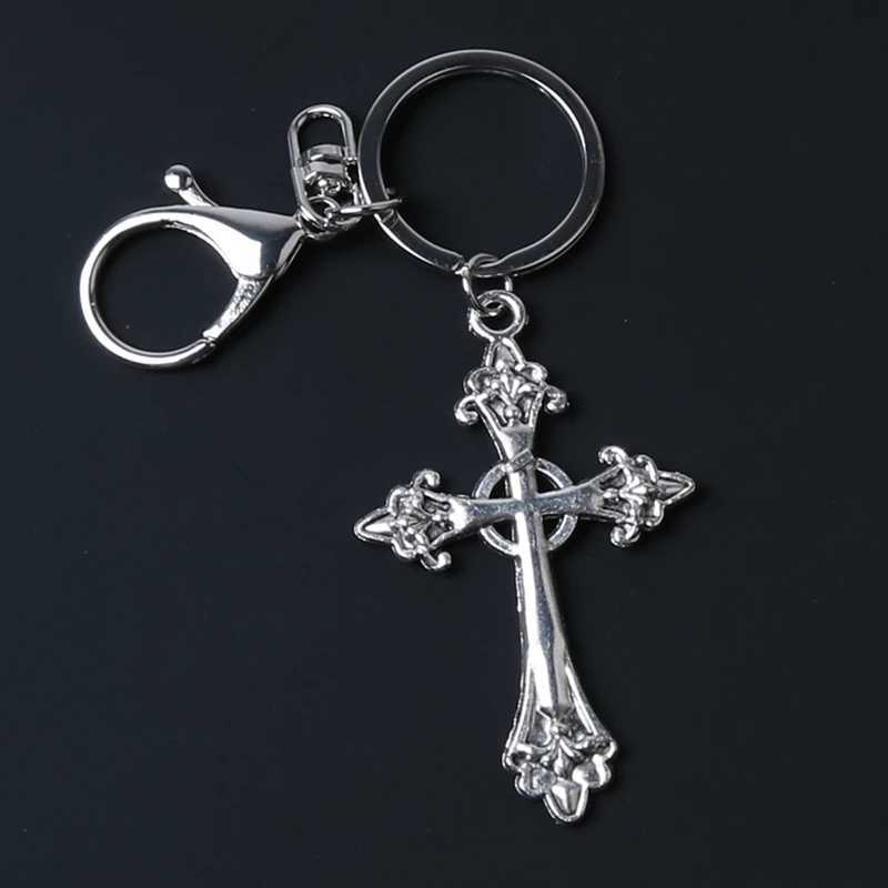 2021 New Large Detailed Silver Color Cross Pendant Keychain Gothic Jewellery Fashion Charm Delicacy Beautiful Men and Women GiftX241008