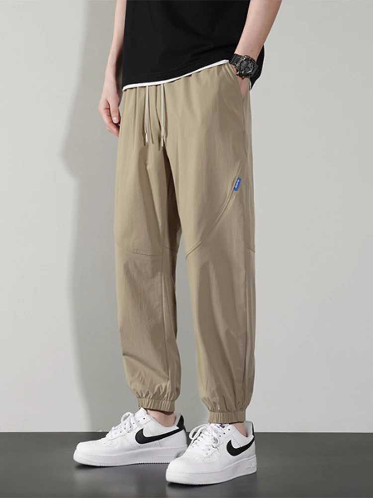 Summer Mens Jogger Pants Ice Silk Sweatpants Breathable Cool Nylon/Spandex String Banding Sports Joggers Casual TrousersX241008