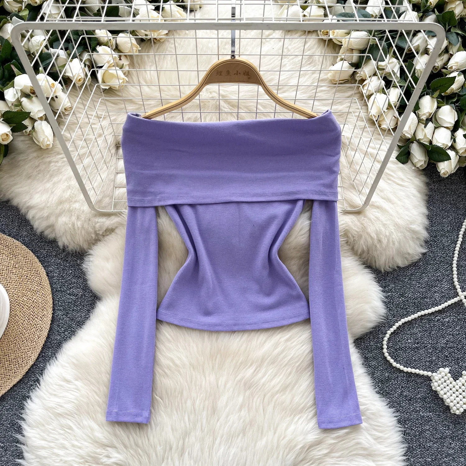 Retro collar ultra-thin shoulder bottom long sleeved knitted top Korean womens streetwear high street autumn winter shirt 240927