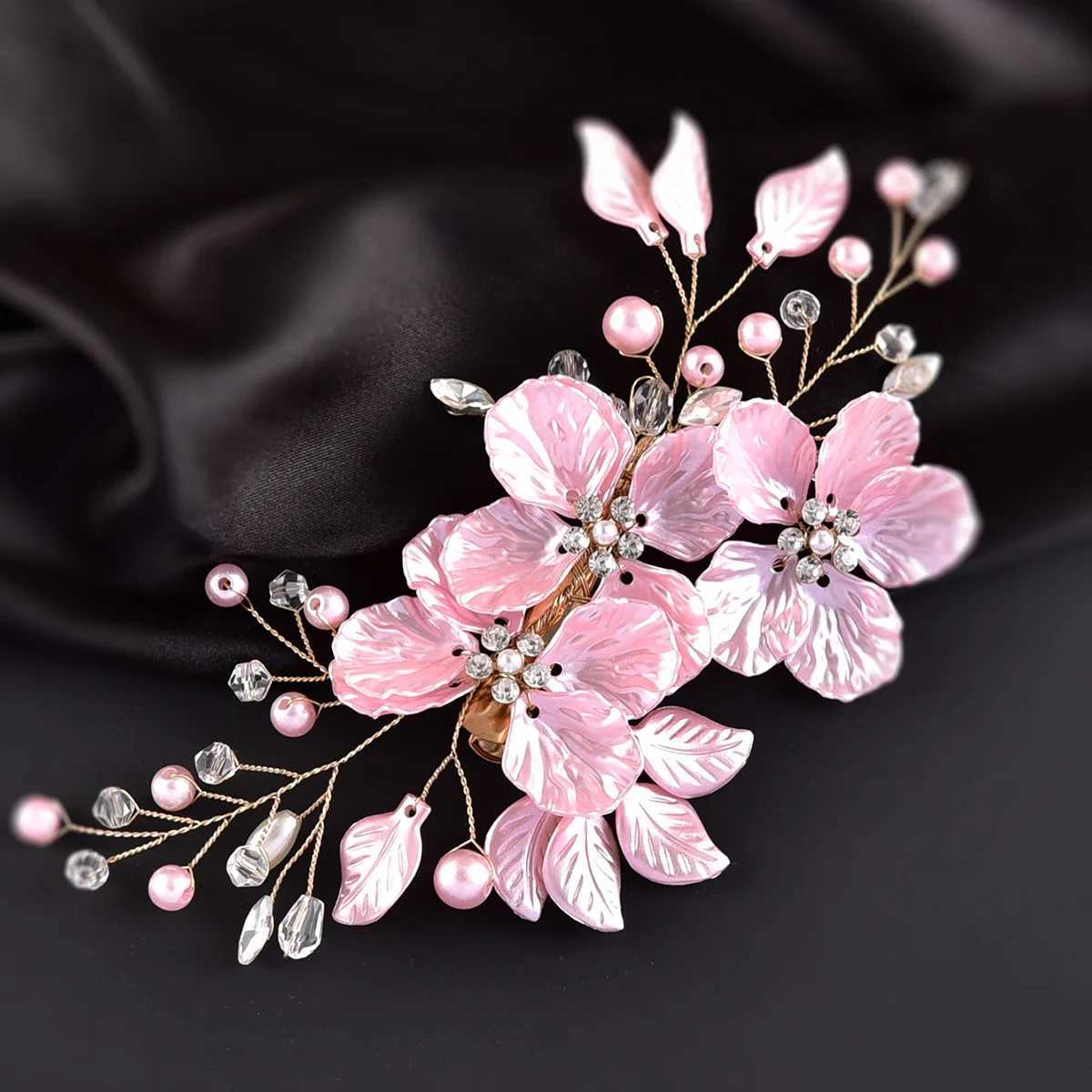 Crystal pearl flower hair clip elegant womens headwear precious jewelry bridal wedding hair accessories W2410076