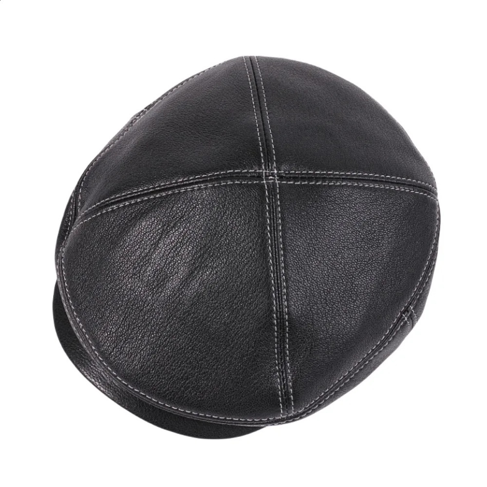 LA SPEZIA Winter Leather Hat Mens Retro Flat Hat Warm Leather Sheepskin Beret Mens High Quality 241007