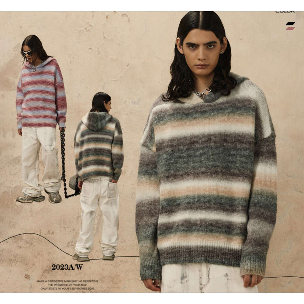 #OVDY 24FW Autumn/Winter New Hooded Knitted Sweater Dopamine Wearing Striped Niche Couple Top
