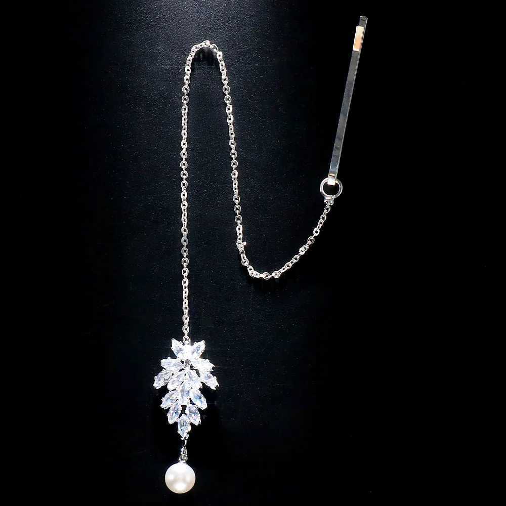Stonefans Elegant Zircon Front Chain Wedding Accessories 2023 Pearl Pendant Indian Bridal Hair Jewelry W241007