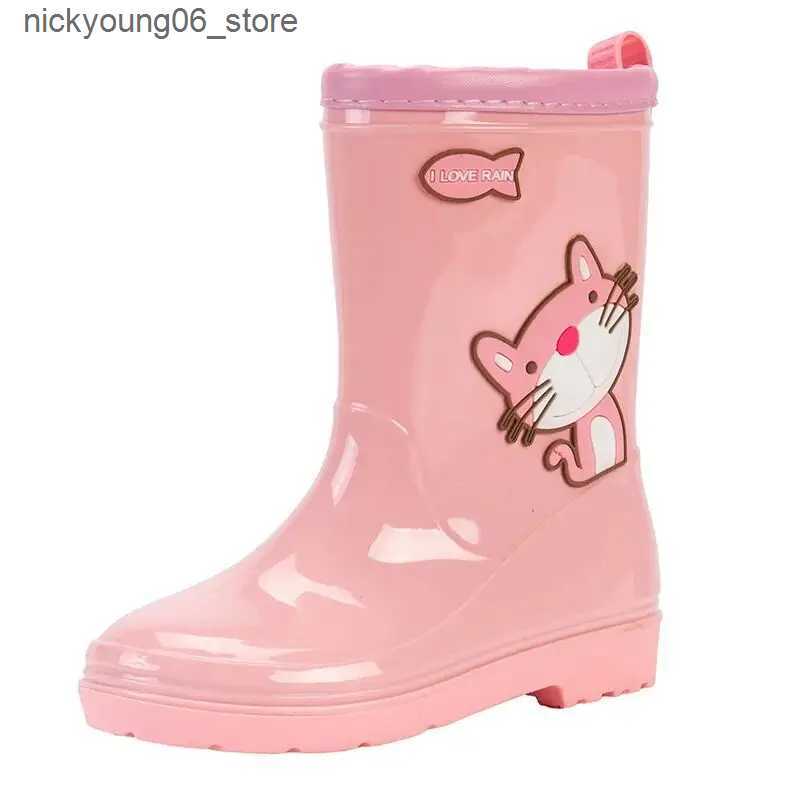 Boots Cute Cat Children Rain Boots Waterproof Anti Slip Water Shoes Kids Boys Girls Cartoon Rubber Boots Four Seasons Student Botas L240910