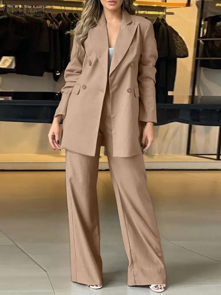 ZANZEA Women Elegant 2Piece Blazer Suits Fashion ed Lapel Sets High Waist Trouser 2pcs Outfits Office Lady Pant 241007