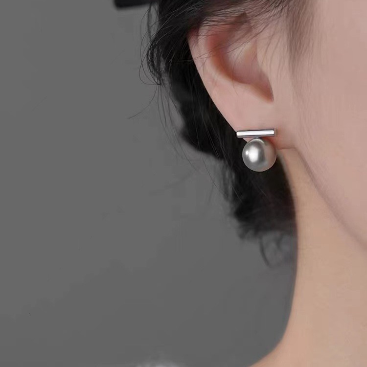 Pure sier needle shaped gray pearl for women 2024 new high-end earrings, light niche earrings