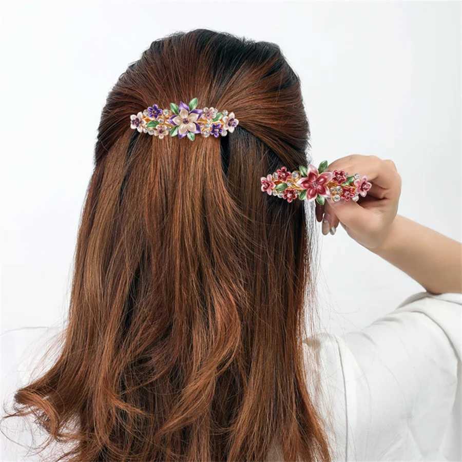 High end Korean butterfly flower spring clip hair clip womens fashion metal drip oil half tie hair clip top hair clip W241007