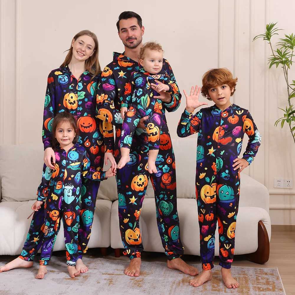 Hot Halloween One-Piece Pajamas Skeleton Pumpkin Print Family Matching Outfits Holiday Mother Kids Clothes Cute Baby ClothesXJ241008