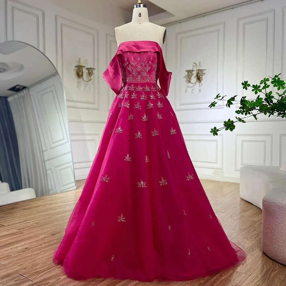 Wasisi Dubai Arabic Yellow Elegant Boat Neck Long Evening Dress Beaded Party Gown for Women's Wedding ELA72531