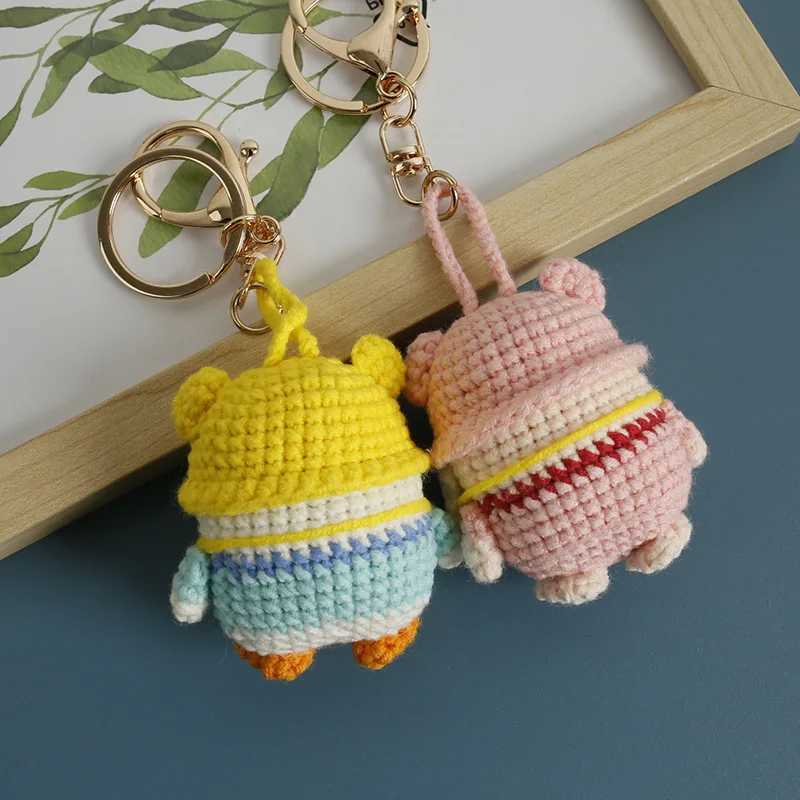 Cute Piggy Keychain For Couple Gift Kawaii Cartoon Pig Doll Crochet Keychain Handmaking Knitting Animal Doll Keyring Bag PendantX241008