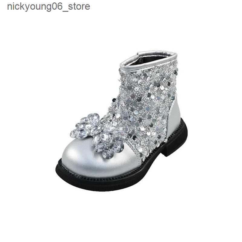 Boots Luxury Girls Ankle Boot Sequins Elegant Childrens Causal Boots Fashion Spring Autumn Kids Short Princess Boots New Versatile L240910