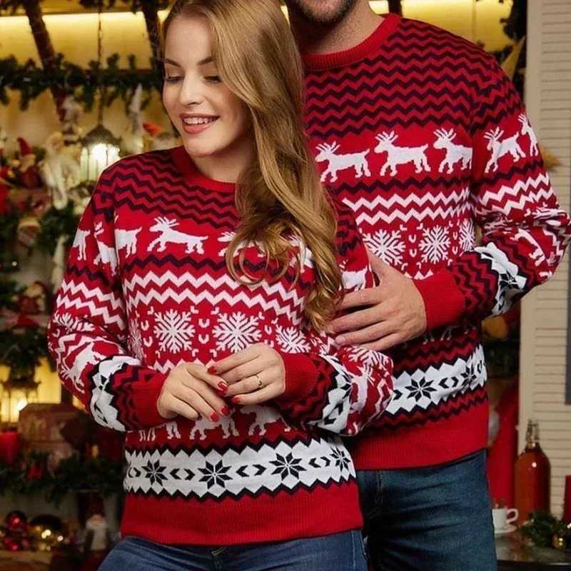 New Christmas Family Appearance Womens Boys and Girls Matching Clothes Christmas Sweater Thick Warm Jumper Printed Soft Knitted Pullover Top W241008