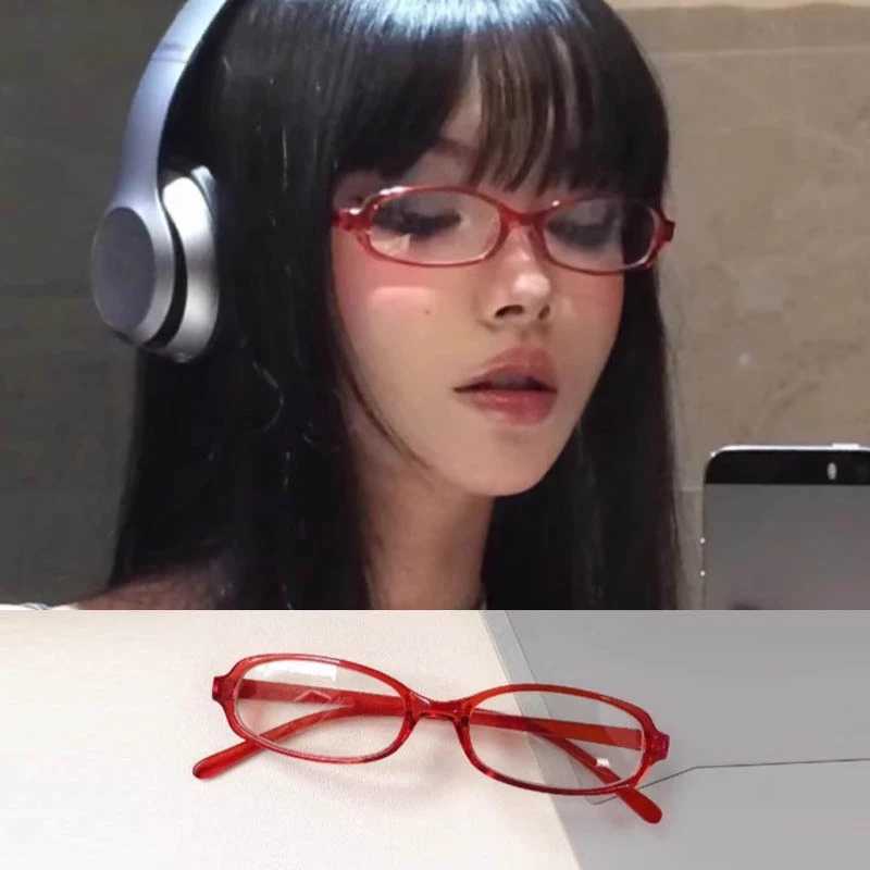 2024 Girls Y2K Red Green Frame Glass Retro Oval Glasses Eyewear Decorative Computer Anti-blue Eyeglasses with Seaside DrivingX241008