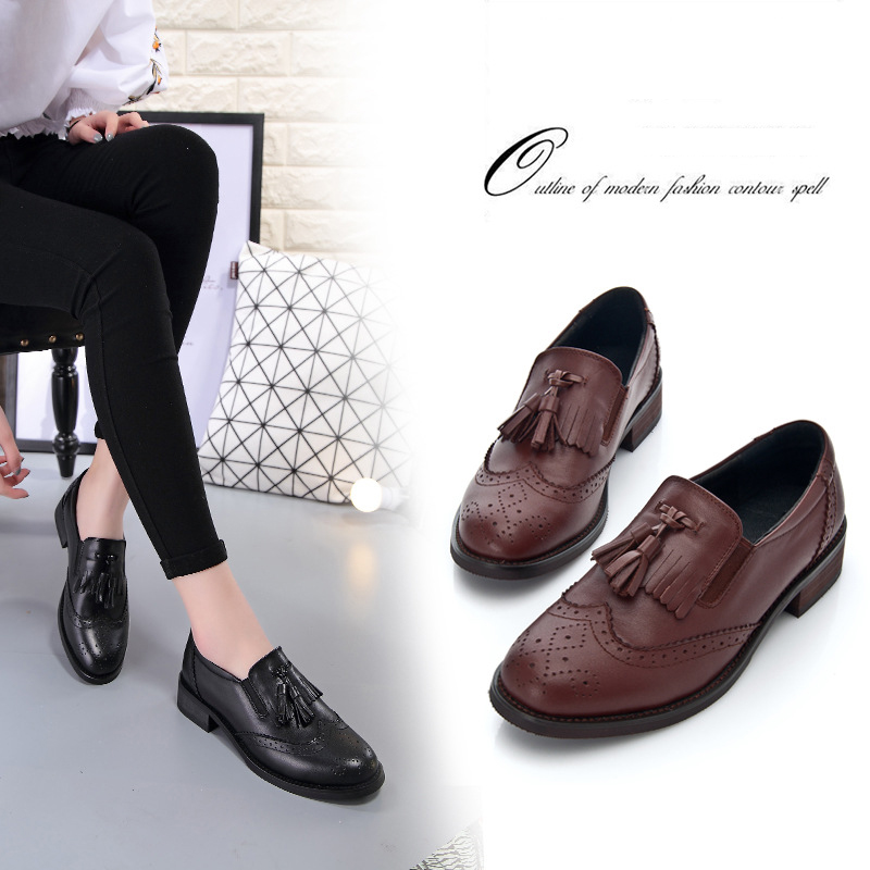 British style Brock tassel carving retro hundred with college style European station footwear professional small leather shoes female