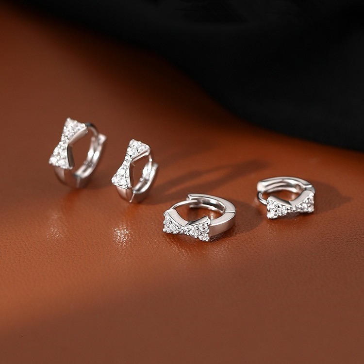 Pure sier needle bow niche high-end light earrings, women's ear buckles, earrings accessories