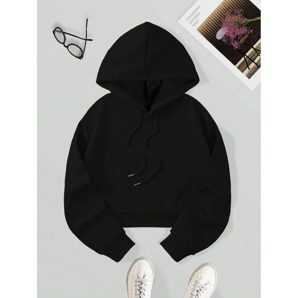 All in stock thin fish scale fabric 280g hooded short sexy exposed belly button solid color hoodie