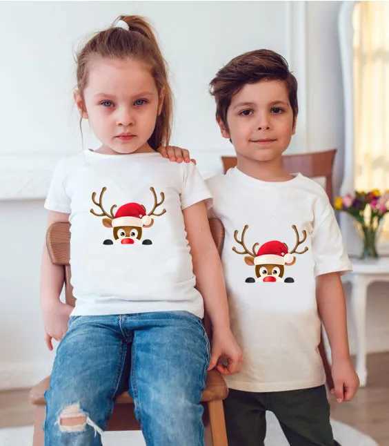 1 Christmas reindeer family matching T-shirt for mom dad daughter son fun matching T-shirt for mom dad child baby clothing W241008