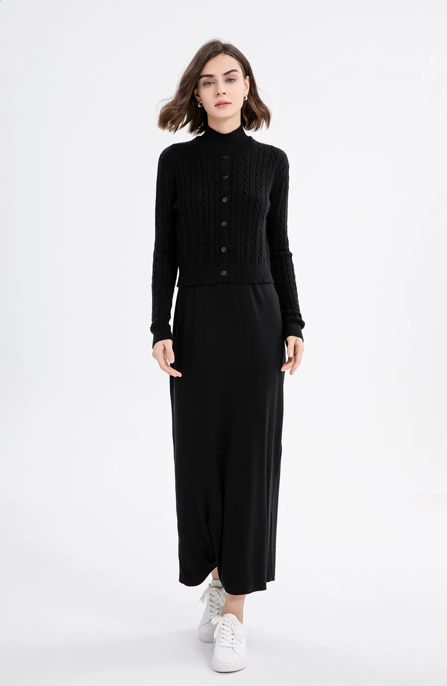AS woman clothes maxi satin dress knitted rib cable cardigan Autumn Winter collection 240924