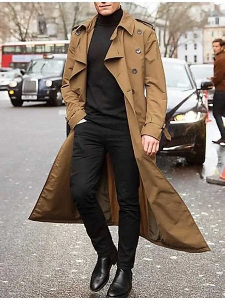 2024 Autumn/Winter Mens Medium length Windproof Jacket European and American Mens Long Outdoor Casual Windproof Jacket W241007