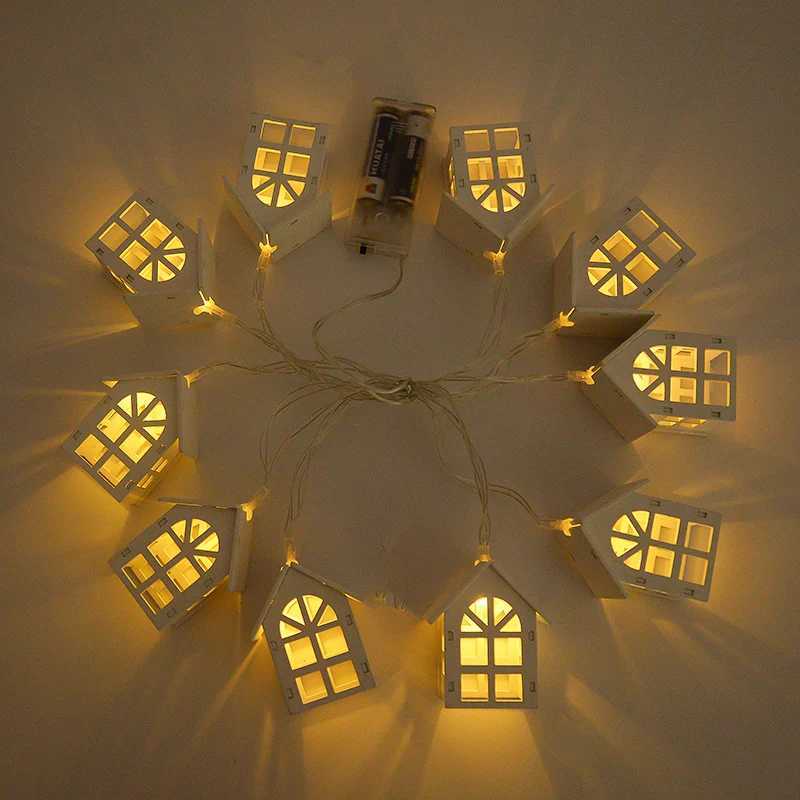 2M 10LED Wooden House Fairy String Christmas Tree Hanging Garden New Year Home Light Decoration 2025 W241008