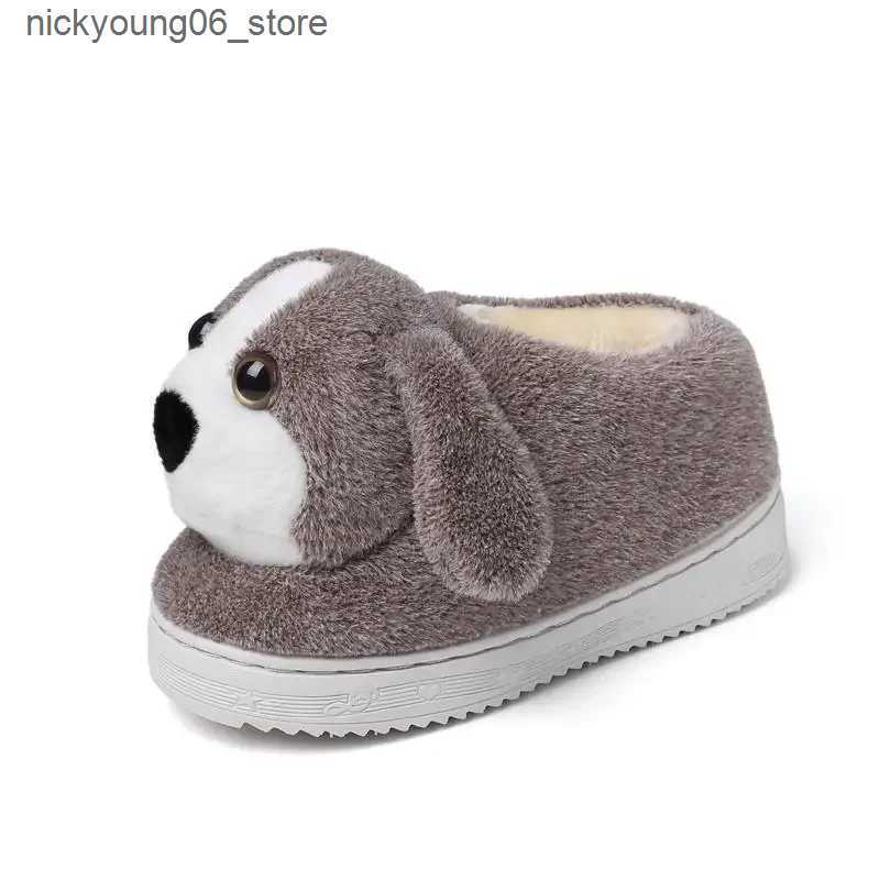 Boots Cartoon Dog Home Slippers for Girls Boys Lighted High Top Cotton Shoes Indoor Soft Non-slip Winter Boots Warm Plush Kids Shoes L240910