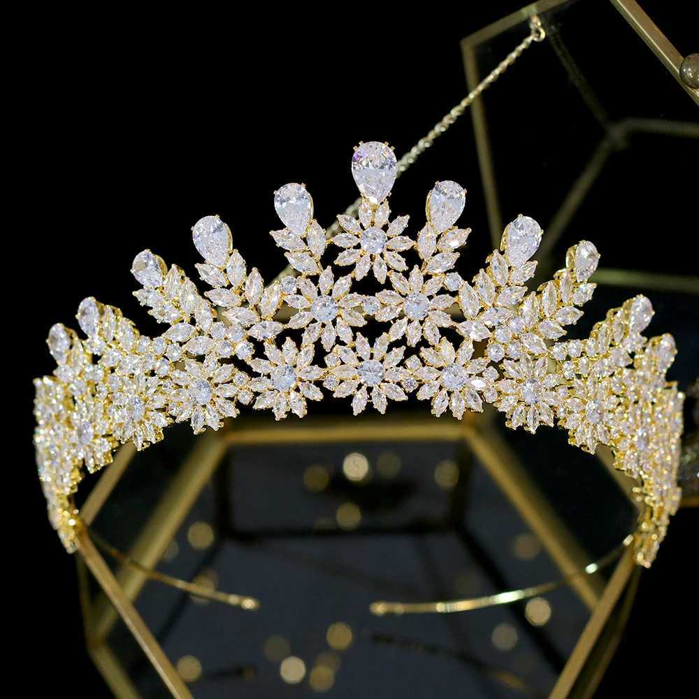 ASNORA Shining Bridal Jewelry Tiaras Large Cubic Zirconia Water Drop Crown Crystal Head with Wedding Hair Accessories W241007