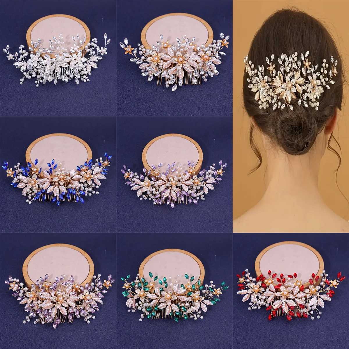 Handmade Blue Diamond Hairbrush Womens Headband Headwear Wedding Hair Comb Bridal Wedding Headwear W241007